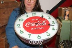 Drink Coca Cola In Bottles Soda Pop 15 Lighted Metal Clock Sign