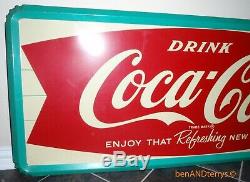Drink Coca Cola Large Advertising 1960's Era Fishtail Sign 59x24x1.25
