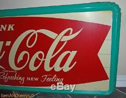 Drink Coca Cola Large Advertising 1960's Era Fishtail Sign 59x24x1.25