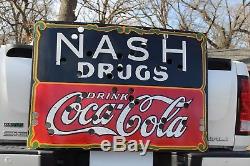 Drink Coca Cola Nash Drug Store Porcelain Neon Sign Skin Gas Oil Car Farm