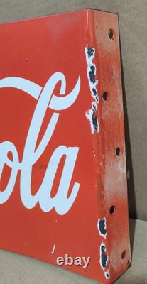Drink Coca Cola Porcelain Enamel Sign 18 x 10 Inches 2 Sided