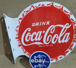 Drink Coca Cola Porcelain Enamel Sign 19.5 x 17 Inches 2 Sided