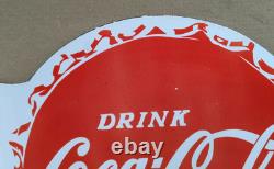 Drink Coca Cola Porcelain Enamel Sign 19.5 x 17 Inches 2 Sided