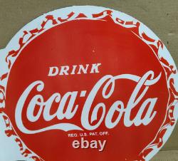Drink Coca Cola Porcelain Enamel Sign 19.5 x 17 Inches 2 Sided