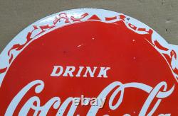 Drink Coca Cola Porcelain Enamel Sign 19.5 x 17 Inches 2 Sided