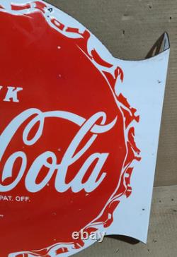 Drink Coca Cola Porcelain Enamel Sign 19.5 x 17 Inches 2 Sided