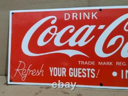 Drink Coca Cola Porcelain Enamel Sign 24 x 10 Inches 1 Sided