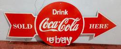 Drink Coca Cola Porcelain Enamel Sign 40 x 16.5 Inches 1 Sided