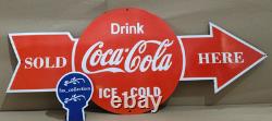 Drink Coca Cola Porcelain Enamel Sign 40 x 16.5 Inches 1 Sided