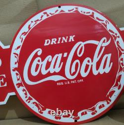 Drink Coca Cola Porcelain Enamel Sign 40 x 16.5 Inches 1 Sided