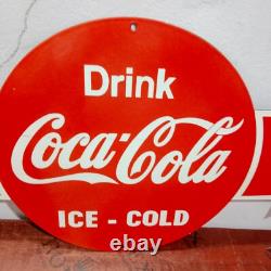Drink Coca Cola Porcelain Enamel Sign 40 x 16.5 Inches 1 Sided