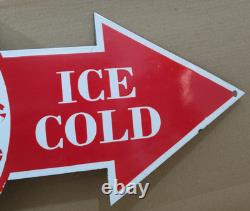 Drink Coca Cola Porcelain Enamel Sign 40 x 16.5 Inches 1 Sided