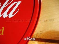 Drink Coca Cola ROUND TIN SIGN Red COKE Vtg Button Logo metal wall decor ad 1658