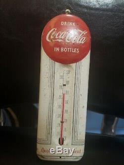 Drink Coca-cola In Bottles Button Cap Advertising Thermometer Sign Gas Station