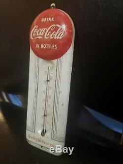 Drink Coca-cola In Bottles Button Cap Advertising Thermometer Sign Gas Station