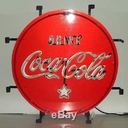 Drink Cold Coca Cola Round Button neon sign on metal grid Coke Soda lamp light