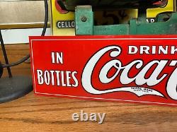 EARLY 1900's (DRINK COCA COLA IN BOTTLES) EMBOSSED METAL TIN TACKER SIGN, NICE