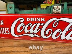 EARLY 1900's (DRINK COCA COLA IN BOTTLES) EMBOSSED METAL TIN TACKER SIGN, NICE