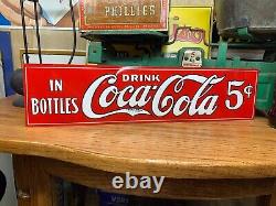 EARLY 1900's (DRINK COCA COLA IN BOTTLES) EMBOSSED METAL TIN TACKER SIGN, NICE