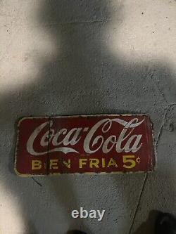 EARLY IN SPANISH Bien Fría COCA COLA PORCELAIN SIGN DOUBLE SIDED 1941 Habana