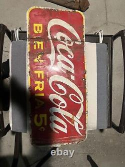EARLY IN SPANISH Bien Fría COCA COLA PORCELAIN SIGN DOUBLE SIDED 1941 Habana