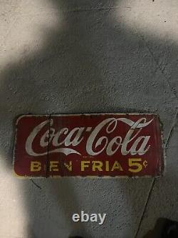 EARLY IN SPANISH Bien Fría COCA COLA PORCELAIN SIGN DOUBLE SIDED 1941 Habana