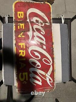 EARLY IN SPANISH Bien Fría COCA COLA PORCELAIN SIGN DOUBLE SIDED 1941 Habana
