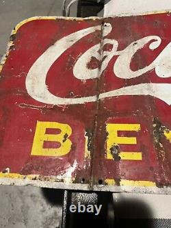 EARLY IN SPANISH Bien Fría COCA COLA PORCELAIN SIGN DOUBLE SIDED 1941 Habana