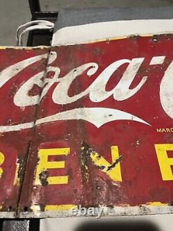 EARLY IN SPANISH Bien Fría COCA COLA PORCELAIN SIGN DOUBLE SIDED 1941 Habana