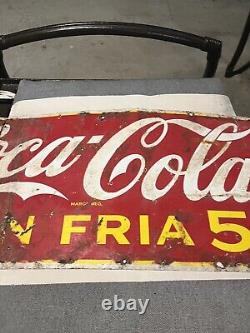 EARLY IN SPANISH Bien Fría COCA COLA PORCELAIN SIGN DOUBLE SIDED 1941 Habana