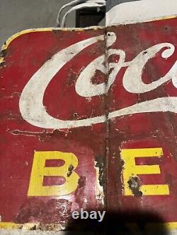 EARLY IN SPANISH Bien Fría COCA COLA PORCELAIN SIGN DOUBLE SIDED 1941 Habana