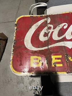 EARLY IN SPANISH Bien Fría COCA COLA PORCELAIN SIGN DOUBLE SIDED 1941 Habana