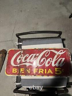 EARLY IN SPANISH Bien Fría COCA COLA PORCELAIN SIGN DOUBLE SIDED 1941 Habana