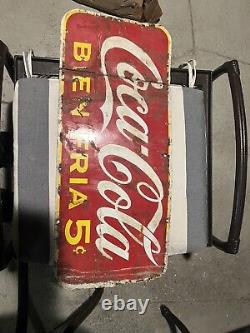 EARLY IN SPANISH Bien Fría COCA COLA PORCELAIN SIGN DOUBLE SIDED 1941 Habana