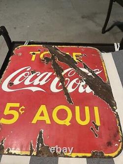EARLY IN SPANISH TOME COCA COLA PORCELAIN SIGN DOUBLE SIDED 1941 Habana