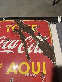 EARLY IN SPANISH TOME COCA COLA PORCELAIN SIGN DOUBLE SIDED 1941 Habana