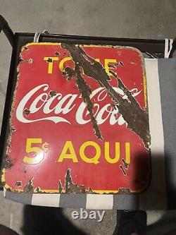 EARLY IN SPANISH TOME COCA COLA PORCELAIN SIGN DOUBLE SIDED 1941 Habana