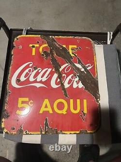 EARLY IN SPANISH TOME COCA COLA PORCELAIN SIGN DOUBLE SIDED 1941 Habana