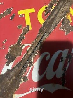 EARLY IN SPANISH TOME COCA COLA PORCELAIN SIGN DOUBLE SIDED 1941 Habana