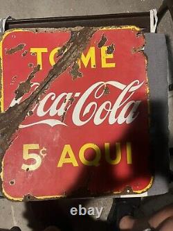EARLY IN SPANISH TOME COCA COLA PORCELAIN SIGN DOUBLE SIDED 1941 Habana