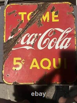 EARLY IN SPANISH TOME COCA COLA PORCELAIN SIGN DOUBLE SIDED 1941 Habana