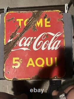 EARLY IN SPANISH TOME COCA COLA PORCELAIN SIGN DOUBLE SIDED 1941 Habana