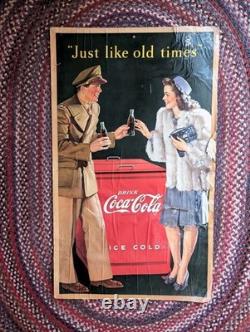 EXTRA-LARGE! 30 x 50 Coke Cardboard Sign POSTER 1944 WWII Just Like Old Times