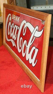 Early 1900s Original Coca-Cola Porcelain Single Sided Sign in Wood frame by IR