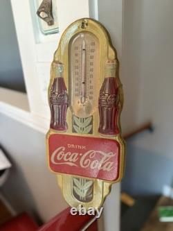 Early Art Deco Double Bottle Coca Cola Advertising Thermometer