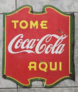 Early In Spanish Tome Coca Cola Porcelain Flange Sign Double Sided 1939