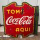 Early In Spanish Tome Coca Cola Porcelain Flange Sign Double Sided 1939