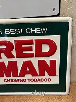 Embossed Original & Authentic''red Man Tobacco'' Painted Metal Sign 12x18 In