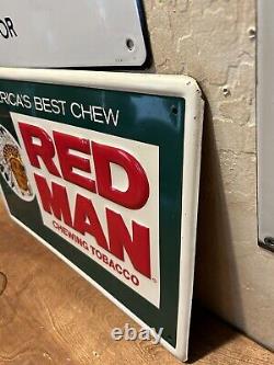 Embossed Original & Authentic''red Man Tobacco'' Painted Metal Sign 12x18 In