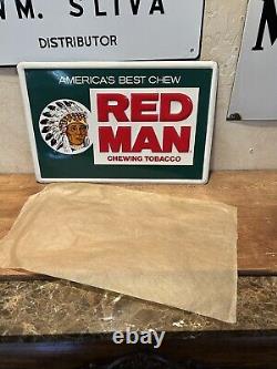 Embossed Original & Authentic''red Man Tobacco'' Painted Metal Sign 12x18 In